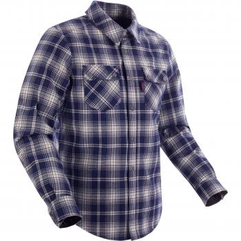 Chaqueta de Moto Segura Sierra Azul Marino-Azul-Blanco con características de alta visibilidad, material resistente al desgaste, protecciones en codos y hombros, forro interior transpirable y múltiples bolsillos