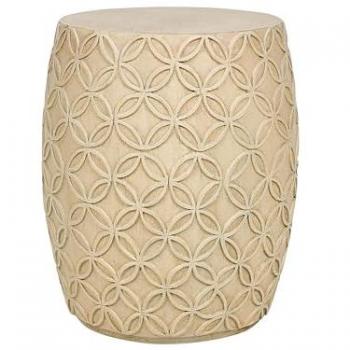 Mesa Auxiliar Redonda Beige Claro MgO Fibra de Vidrio Forma de Tambor Resistente a UV Manchas Óxido Agua Viento Estilo Boho Moderno Exterior