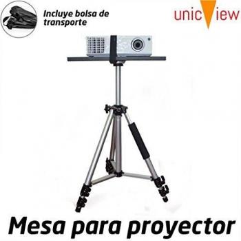 Mesa para proyector Plegable y portatil de Aluminio con Refuerzo Anti caidas y Plataforma Antideslizante para el proyector, Ajustable Desde 50cm hasta 1,5 Metros, Incluye Bolsa de Transporte