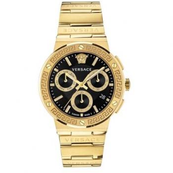 Versace Men's Greca Logo Chronograph Watch with Black Dial and Sapphire Glass