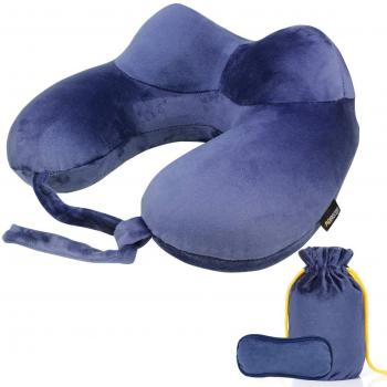 MORECOO Almohada Cuello de Viaje, Kit de Almohada Inflable del Cuello Compacto Cómodo Ligero y Portátil, Almohada de Cuello Perfecto para Aviones, Coches, Oficina ect