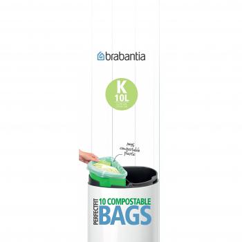 Bolsas de Basura Compostables Brabantia PerfectFit 10L (Código K) - 10 Unidades por Rollo - Verde