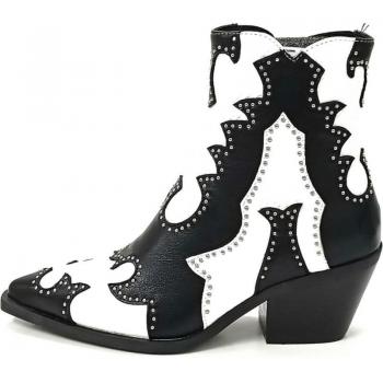 Botines Noa Harmon modelo Virginia 9097 para mujer en color negro, con tacón blanco y negro