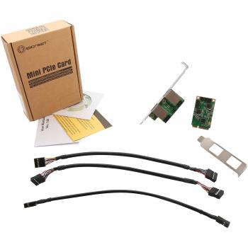 IO Crest SI-MPE24046 Mini PCI-Express 2-Port Gigabit Ethernet Card - Green