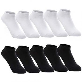 FALARY Calcetines DeportivosTobilleros hombre mujer 10 Pares Cortos Calcetin Algodon Negro Blanco 3538