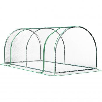 Outsunny Invernadero Caseta para Jardín Terraza Cultivo de Plantas Semilla Vivero Casero Tipo Túnel con Marco de Acero y Cubierta PVC Transparente