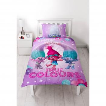TROLLS Juego de Funda nórdica, poliéster-algodón, Multicolor, Cama Individual