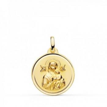 Medalla Virgen del Perpetuo Socorro en Oro 18k de 18mm con Acabado Brillante
