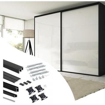 EMUCA Kit de herrajes para armario de 2 puertas correderas con cierre suave, modelo tirador Sharp, espesor 19 mm, tableros no incluidos, pintado en negro