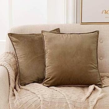 Deconovo Fundas para Cojines de Almohada del Sofá Cubierta Suave Decorativa Protector para Hogar 60 x 60 cm 2 Piezas Caqui