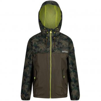 Regatta Hubbell-Capucha con Forro de Malla Impermeable para Exteriores Chaqueta, Niños, Hoja de UVA Camuflaje/Hoja de UVA, Talla 3-4