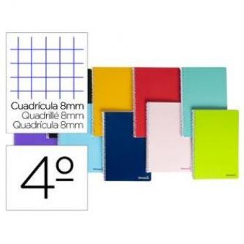 Cuaderno Espiral Liderpapel Smart Tamaño Cuarto 80 Hojas 60g/m² Papel Cuadrícula de 8mm con Margen Tapa Blanda Colores Surtidos