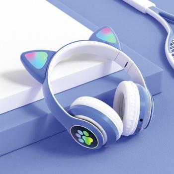 Auriculares Inalámbricos Oreja de Gato Bluetooth 5.0 con RGB, Cancelación de Ruido, Soporte para Tarjeta TF, Micrófono - Para Adultos y Niños