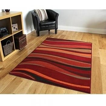 The Rug House Alfombras Modernas de Ondas Rojo Cálido, Café, Verde, Naranja Quemado 120cm x 170cm