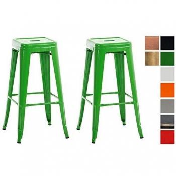 Set de 2 Taburetes de Bar Joshua Verde con Reposapiés, Diseño Industrial, Altura de Asiento 77 cm