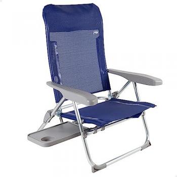 Silla de playa plegable multiposición Aktive, con mesa extraíble y asa de transporte, medidas 61x60x89 cm, fabricada en aluminio, peso máximo soportado 110 kg