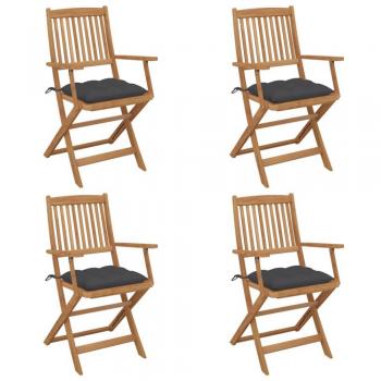 Sillas de jardín plegables 4 uds con cojines de madera maciza de acacia