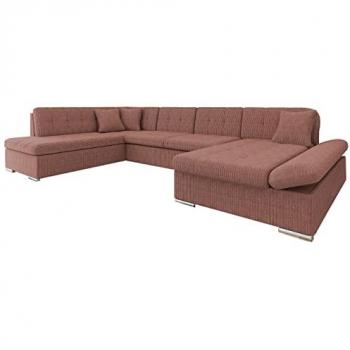 Sofá rinconero Comfivo 150 con función de descanso y caja de ropa de cama, dimensiones 345x205x76cm, color rosa
