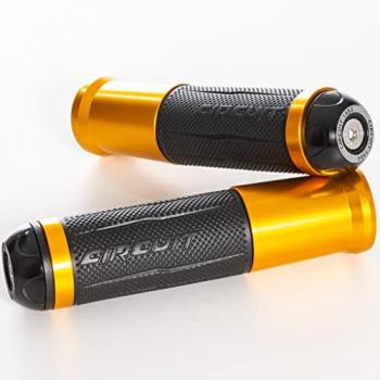 Puños Circuit Silverstone Negro/Dorado, características: diseño ergonómico, material antideslizante, compatible con la mayoría de bicicletas y motocicletas, fácil instalación, acabado en negro y dorado