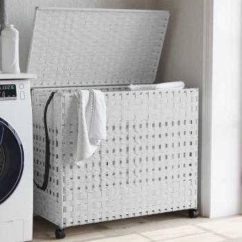 Cesto para ropa sucia con ruedas ratán sintético blanco 66x35x60 cm vidaXL