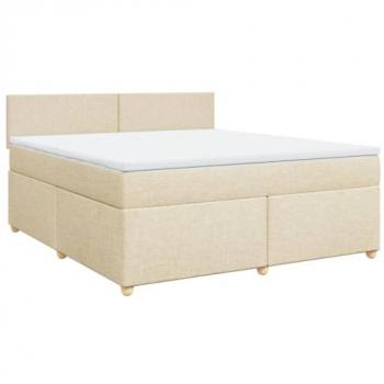 Cama box spring suave con colchón tela color crema 180x200 cm