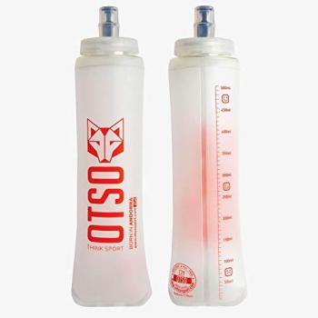 Otso Botella Blanda Soft Flask 500ml con Tapón Grande, transparente y naranja