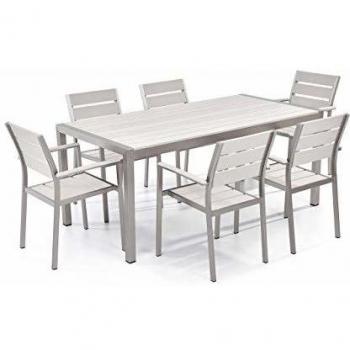 Conjunto de Jardín 6 Plazas Mesa Rectangular Sillas Aluminio y Madera Sintética Blanca Vernio