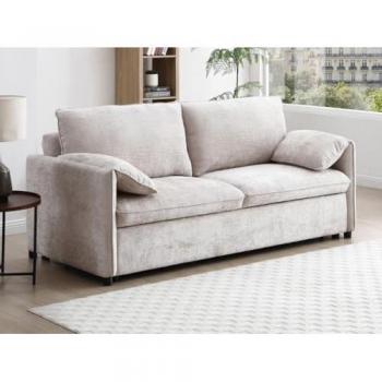 Sofá cama de 3 plazas tapizado en tela beige texturizada ALPARETO