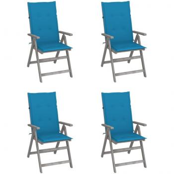 Adjustable Garden Reclining Chairs Set of 4 with Cushions Solid Acacia Wood