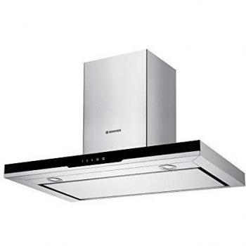 Hoover Vanity HDSV985B - Campana extractora 90 cm, 3 velocidades, 622,2m3/h, 302W, Iluminción led, Filtros carbón y aluminio, 62dba, Inox y Negro, Clase A [Clase de eficiencia energética A]