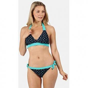 Regatta Flavia-Top De Bikini De Tiras Estilo Halter Swimwear, Mujer, Navy Dot, 14