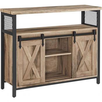 VASAGLE Aparador Armario de Cocina con 2 Puertas Correderas, dimensiones 33 x 100 x 80 cm, estantes ajustables, estilo industrial en Greige Melange y Negro Tinta/Marrón Rúst