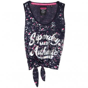 Superdry Splatter AOP Knot, Camiseta de Tirantes para Mujer, Azul
