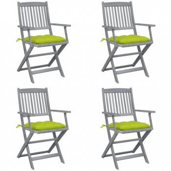 Sillas de jardín plegables 4 uds con cojines de madera maciza de acacia