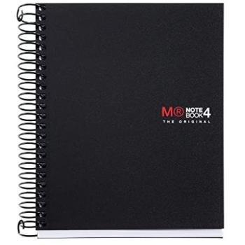 Miquelrius - Cuaderno Espiral Microperforado, Cubierta Polipropileno Opaco, Tamaño A6 105 x 148 mm, Sin Taladros, 140 Hojas de 70 g/m² y 4 Franjas de Color, Cuadrícula de 5 mm, color Negro
