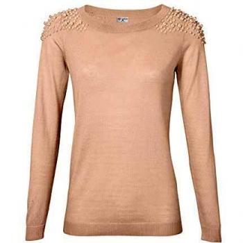 RICK CARDONA - Jersey de punto fino para mujer con perlas para el tiempo libre, color rosa Rosa. 42