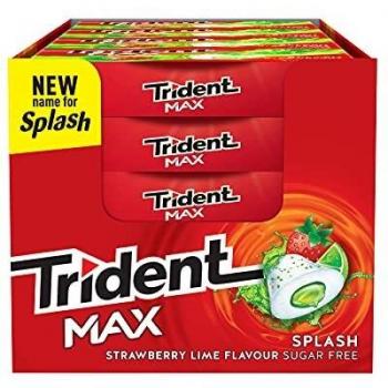 Trident Max Splash Fresa y Lima - Chicles sin Azúcar con Sabor a Fresa y Lima- Paquete de 16 Envases de 22 g