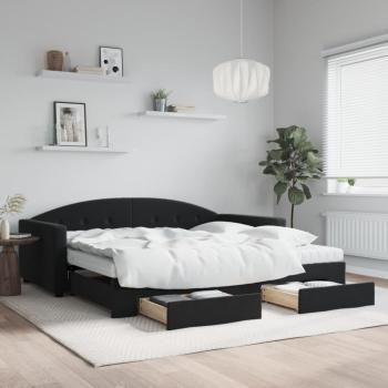 Sofá cama extraíble con cajones negro 100x200 cm de terciopelo