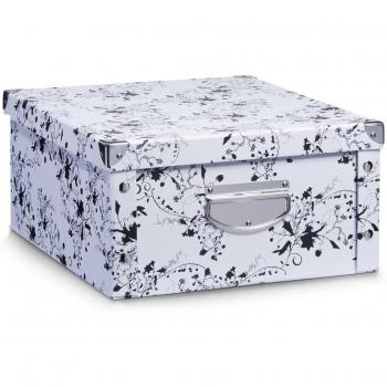 Zeller 17848 - Caja de cartón para almacenaje, diseño floral, 40 x 33 x 17 cm, color blanco y negro
