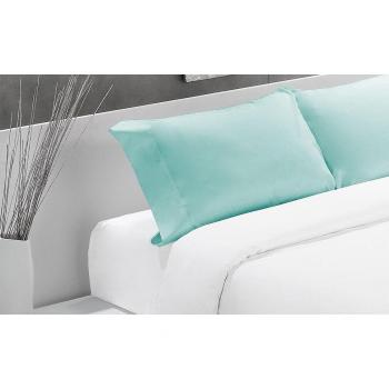 Funda de Almohada de Algodón Percal 200 Hilos Azul Turquesa - Tejido Natural Liso, Transpirable y Duradero