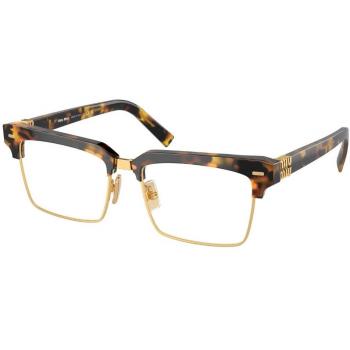 Miu Miu MU 11XV Eyewear, Squared Havana Frame, Color VAU1O1, Women's Eyeglasses, Size 54, Gold Frame, Blue Light Block Available