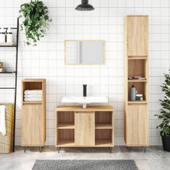 Conjunto de muebles de baño 3 piezas madera contrachapada roble Sonoma Multilayer Marrón