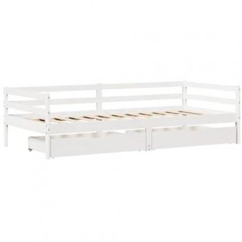 Sofá Cama con Cajones de Madera Maciza de Pino Blanco 90x200 cm