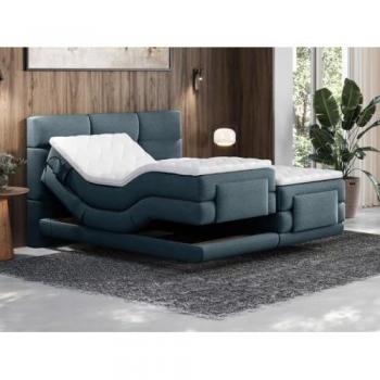 Boxspring LODI de Palacio con cabecero acolchado, somieres relax eléctricos, colchón y cubrecolchón - 2 x 90 x 200 cm - Tela - Azul