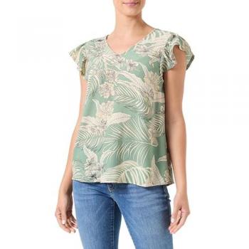 Camiseta de Mujer Only Palina Verde de Manga Corta y Escote en V