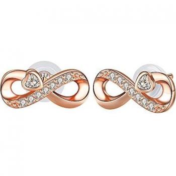 Arrebol Pendientes Infinito Mujer Oro Rosa de Plata de Ley 925 Símbolo Infinito Amor Niña con Circonita Cúbica Regalo de Joyería