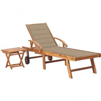 Teca Solid Sunbed con mesa y cojín de madera maciza de teca