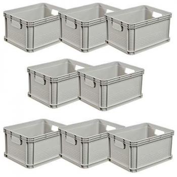 KEEEPER Robusta Caja de Transporte, Resistente a ácidos y apto para alimentos, 40x30x22 cm - 20L Robert, Gris claro, 8 piezas
