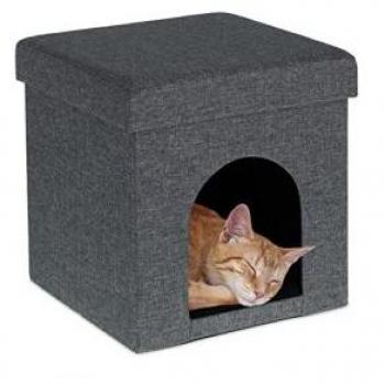 Cueva para Gatos y Perros Pequeños, Refugio Interior Plegable con Cojín, 38.5 x 37 x 37 cm, Gris - Relaxdays