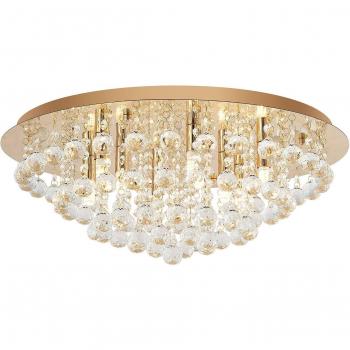 Plafón de Techo Lindby Gillion, 8 luces, dorado, cristal, para salón y comedor, tipo G9